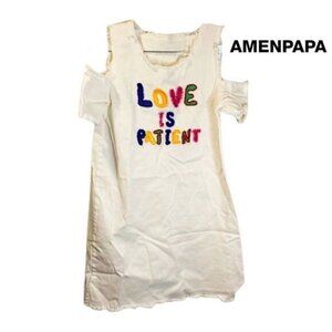 AMENPAPA Women's Casual Cold Shoulder Short Sleeve Love is Patient Print dress‎